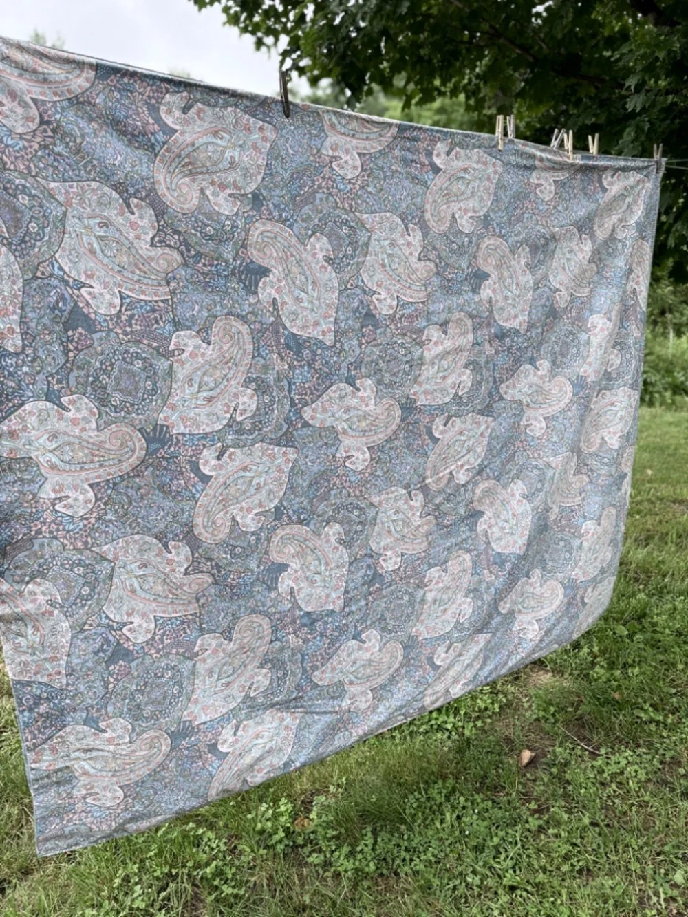 Vintage Blue Pink Paisley Twin Bed Duvet Cover and Flawed Fitted Sheet 2 pc USA
